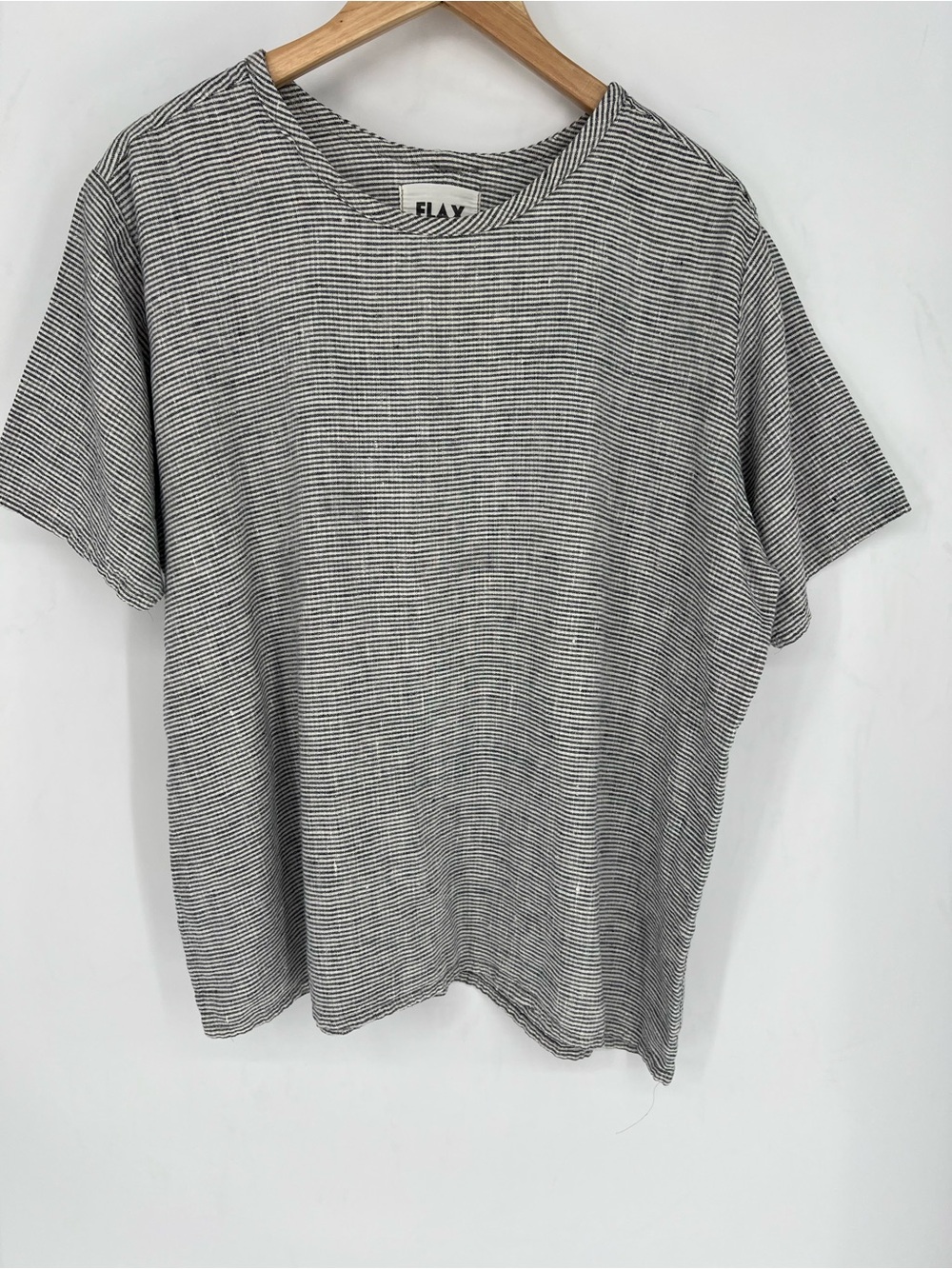 FLAX women’s Navy & White Stripe Crew Neck Linen T-Shirt